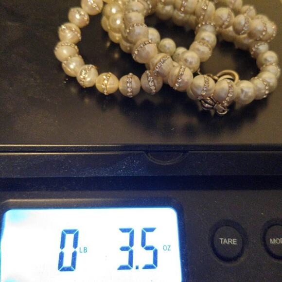 Handmade Freshwater Pearls Inlayed Clear Rhinestones Pearl Necklace, 32 Inches - Picture 6 of 12